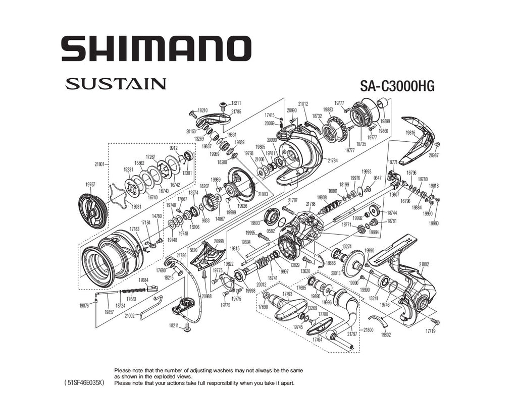 Shimano SA-3000FG Sustain FG Spinning Reel OEM Replacement Parts From