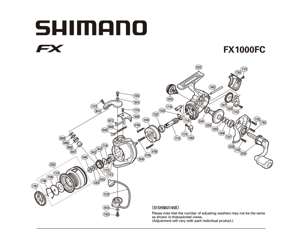 Shimano FX-1000 Spinning Reel OEM Replacement Parts From