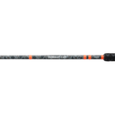 A close-up of a fishing rod featuring a black and gray camouflage pattern, bright orange accent stripes, and the white text 'COMBAT CAT' on a plain white background.
