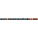 A close-up horizontal view of a carbon fishing rod blank featuring a dark gray and black camouflage pattern with bright orange accent bands.